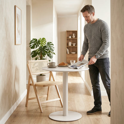24 in Round Dining Table for 2 – Small Modern Kitchen, Dining & Bistro Table, Beige Steel