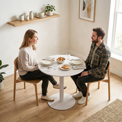 24 in Round Dining Table for 2 – Small Modern Kitchen, Dining & Bistro Table, Beige Steel