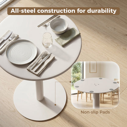 24 in Round Dining Table for 2 – Small Modern Kitchen, Dining & Bistro Table, Beige Steel