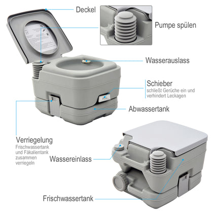 Camping Toilet Foldable Travel Toilet max. Load Capacity up to 200 kg 10L Portable Toilet Dry Separation Toilet for Camping, Hiking, Traveling, Fishing Gray