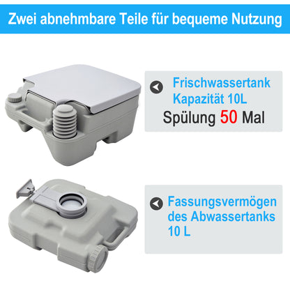 Camping Toilet Foldable Travel Toilet max. Load Capacity up to 200 kg 10L Portable Toilet Dry Separation Toilet for Camping, Hiking, Traveling, Fishing Gray