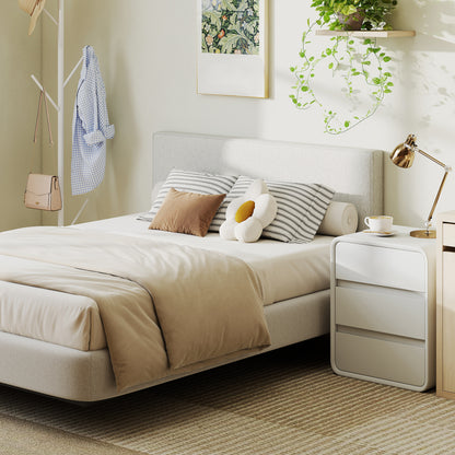 Padded Linen-Effect Wall Headboard, 140 x 60 cm (55 x 24 in), Cream — Eucalyptus Frame, Easy Wall-Mount