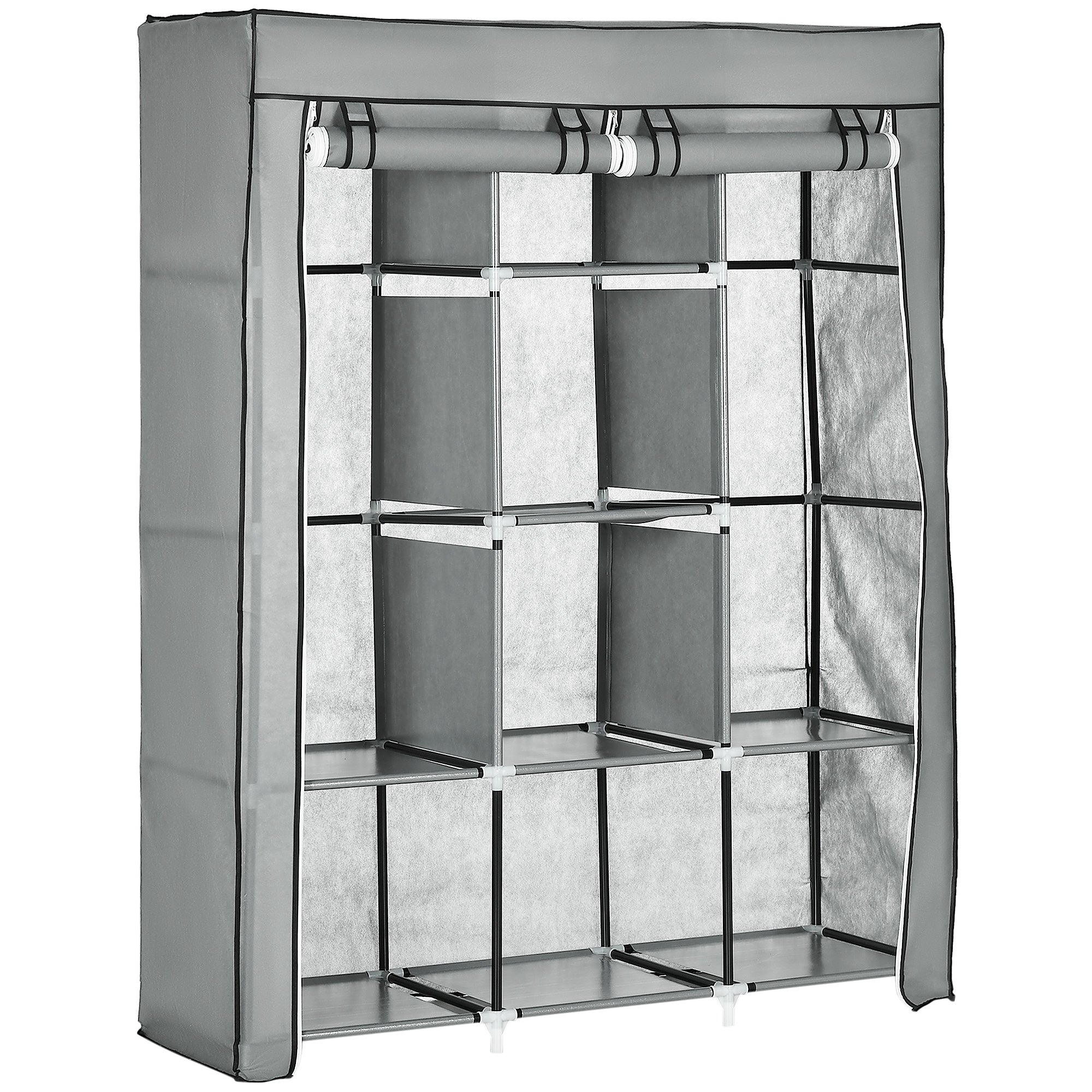 Fabric Wardrobe, Clothes Rail Wardrobe with 8 Shelves, Folding Wardrobe, Foldable Closet for Bedroom, Hallway, Non-Woven Fabric, Light Grey, 125 x 43 x 162.5 cm
