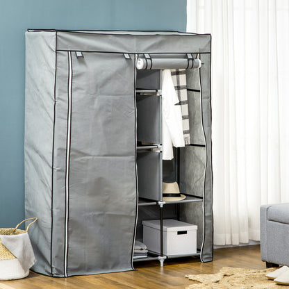 Fabric Wardrobe, Clothes Rail Wardrobe with 8 Shelves, Folding Wardrobe, Foldable Closet for Bedroom, Hallway, Non-Woven Fabric, Light Grey, 125 x 43 x 162.5 cm