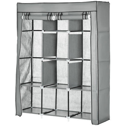 Fabric Wardrobe, Clothes Rail Wardrobe with 8 Shelves, Folding Wardrobe, Foldable Closet for Bedroom, Hallway, Non-Woven Fabric, Light Grey, 125 x 43 x 162.5 cm