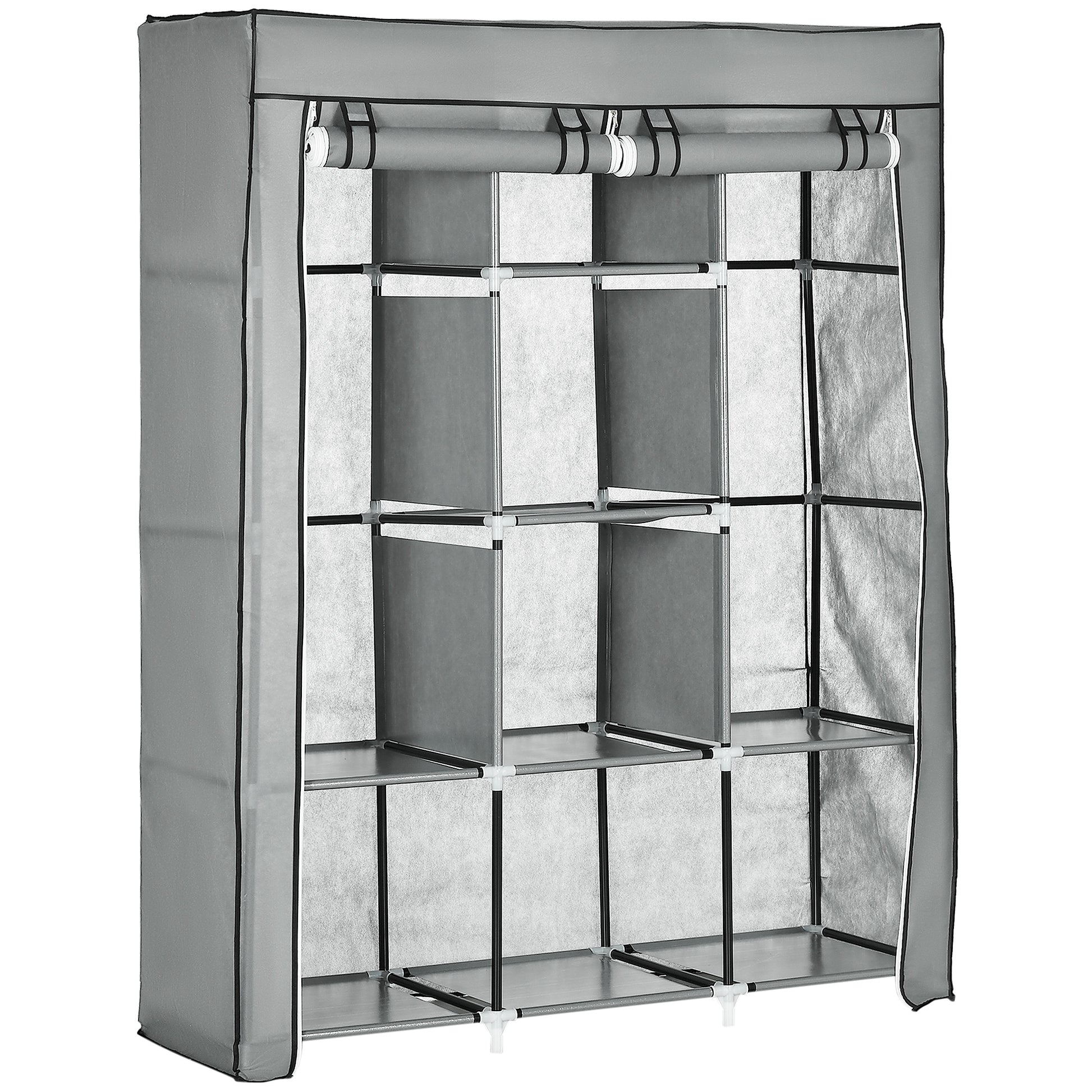 Fabric Wardrobe, Clothes Rail Wardrobe with 8 Shelves, Folding Wardrobe, Foldable Closet for Bedroom, Hallway, Non-Woven Fabric, Light Grey, 125 x 43 x 162.5 cm
