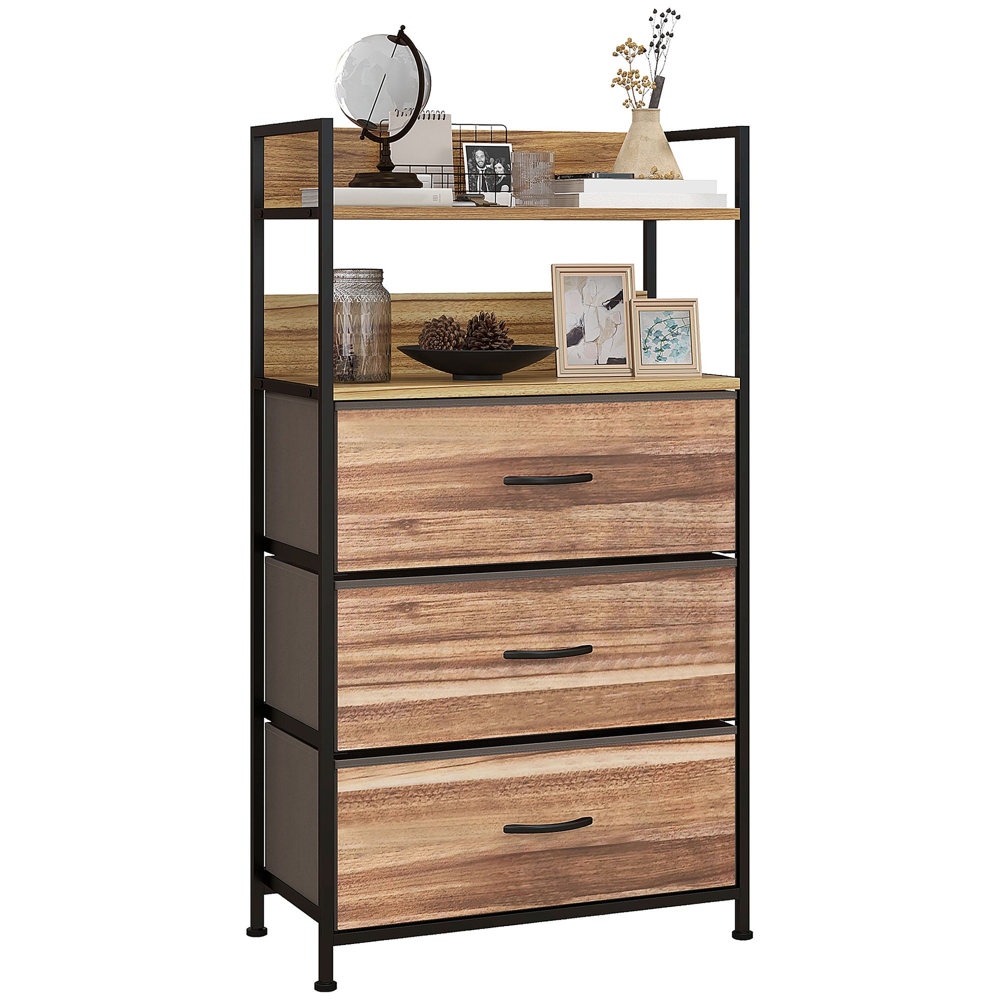 Industrial Style Storage Cabinet with 3 Removable Fabric Drawers and 2 Shelves - 60 x 29 x 101 cm - Wood and Black Metal Look