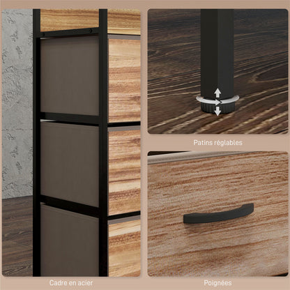 Industrial Style Storage Cabinet with 3 Removable Fabric Drawers and 2 Shelves - 60 x 29 x 101 cm - Wood and Black Metal Look