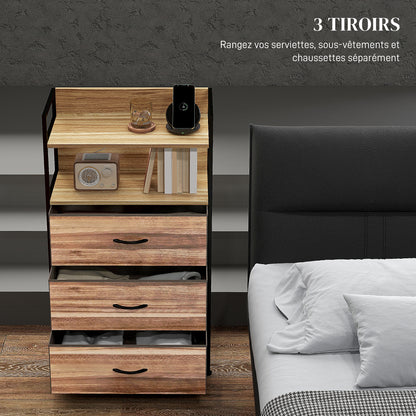 Industrial Style Storage Cabinet with 3 Removable Fabric Drawers and 2 Shelves - 60 x 29 x 101 cm - Wood and Black Metal Look