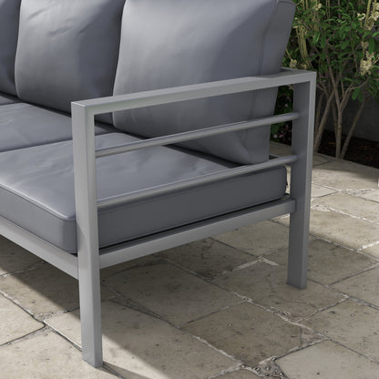 Garden Sofa 3-Seater Outdoor Sofa in Aluminum with Seat and Back Cushions - 185L x 66W x 64H cm