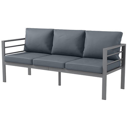 Garden Sofa 3-Seater Outdoor Sofa in Aluminum with Seat and Back Cushions - 185L x 66W x 64H cm