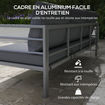 Garden Sofa 3-Seater Outdoor Sofa in Aluminum with Seat and Back Cushions - 185L x 66W x 64H cm