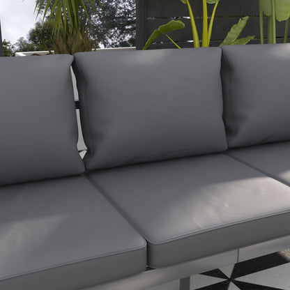 Garden Sofa 3-Seater Outdoor Sofa in Aluminum with Seat and Back Cushions - 185L x 66W x 64H cm