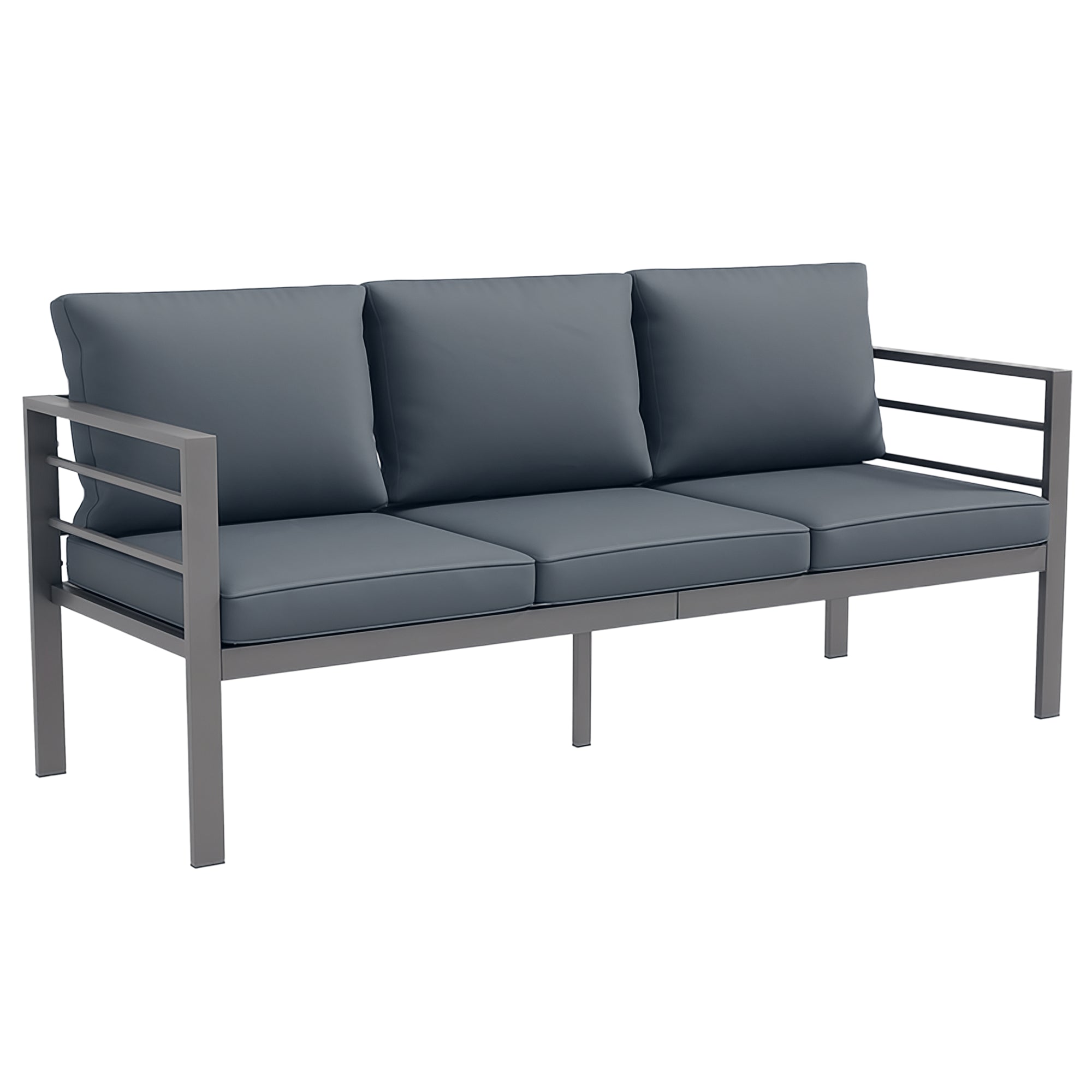 Garden Sofa 3-Seater Outdoor Sofa in Aluminum with Seat and Back Cushions - 185L x 66W x 64H cm