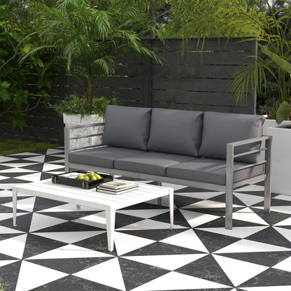 Garden Sofa 3-Seater Outdoor Sofa in Aluminum with Seat and Back Cushions - 185L x 66W x 64H cm