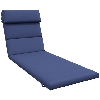 Lounge Chair Cushion 196x63x6 cm Cotton Lounger Mat with Water-Repellent Fabric Seat and Back Cushion for Garden Terrace Balcony Dark Blue