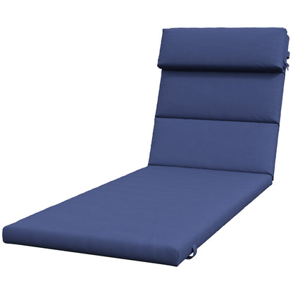 Lounge Chair Cushion 196x63x6 cm Cotton Lounger Mat with Water-Repellent Fabric Seat and Back Cushion for Garden Terrace Balcony Dark Blue