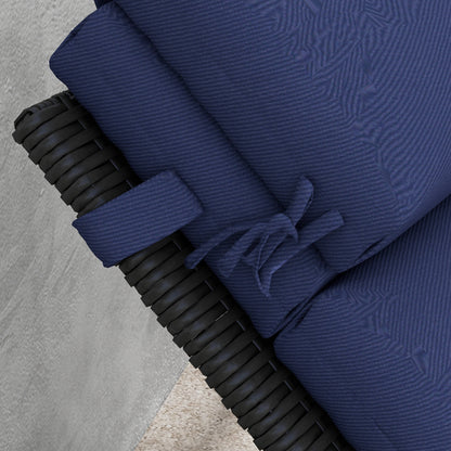 Lounge Chair Cushion 196x63x6 cm Cotton Lounger Mat with Water-Repellent Fabric Seat and Back Cushion for Garden Terrace Balcony Dark Blue