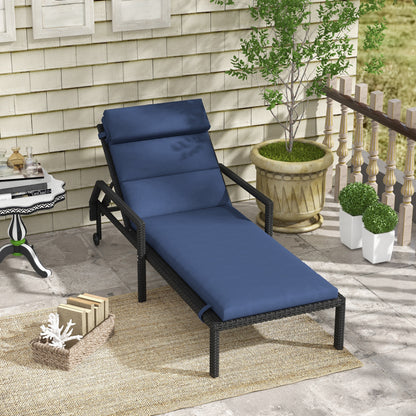 Lounge Chair Cushion 196x63x6 cm Cotton Lounger Mat with Water-Repellent Fabric Seat and Back Cushion for Garden Terrace Balcony Dark Blue