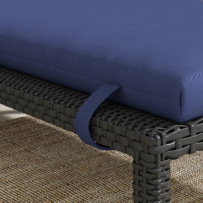 Lounge Chair Cushion 196x63x6 cm Cotton Lounger Mat with Water-Repellent Fabric Seat and Back Cushion for Garden Terrace Balcony Dark Blue