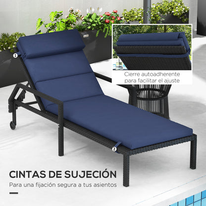 Lounge Chair Cushion 196x63x6 cm Cotton Lounger Mat with Water-Repellent Fabric Seat and Back Cushion for Garden Terrace Balcony Dark Blue