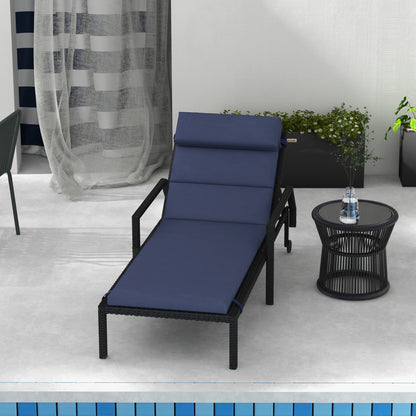 Lounge Chair Cushion 196x63x6 cm Cotton Lounger Mat with Water-Repellent Fabric Seat and Back Cushion for Garden Terrace Balcony Dark Blue