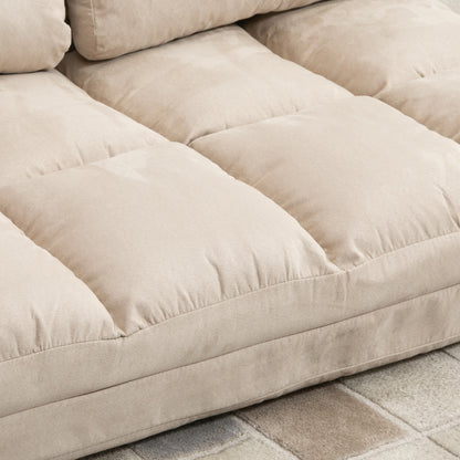 Folding Floor Chair with Adjustable Backrest Incline, 2 Cushions Included, Suede-like Polyester Cover, for Living Room, Bedroom, and Office, Beige