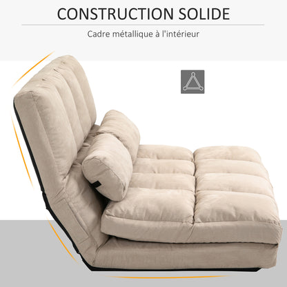 Folding Floor Chair with Adjustable Backrest Incline, 2 Cushions Included, Suede-like Polyester Cover, for Living Room, Bedroom, and Office, Beige