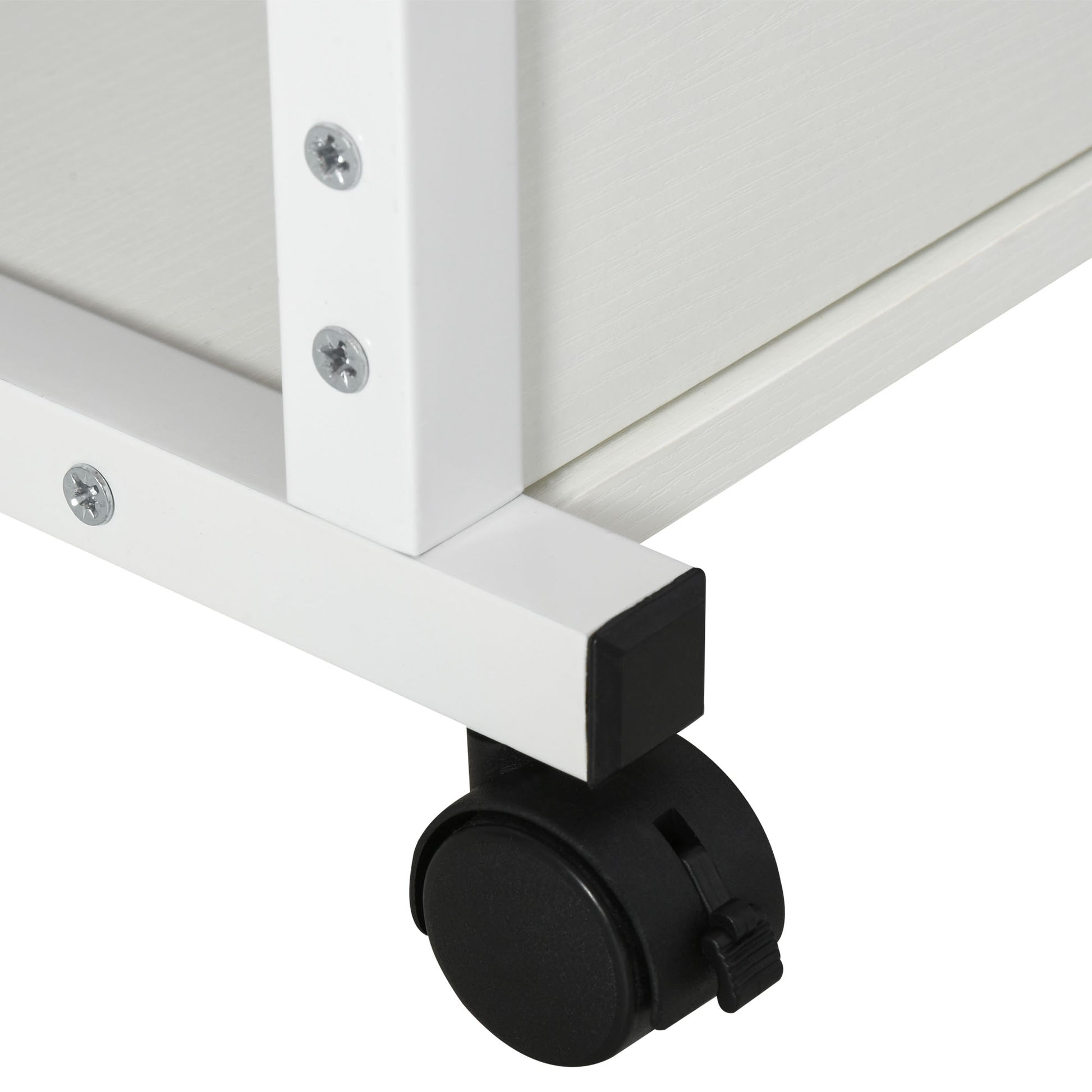 Side Table Coffee Table with Casters, Height Adjustable Desk with 2 Lower Shelves, Coffee Table Laptop Table, Bedside Table, for Dining Living Room, Metal, White, 80x40x72-82 cm