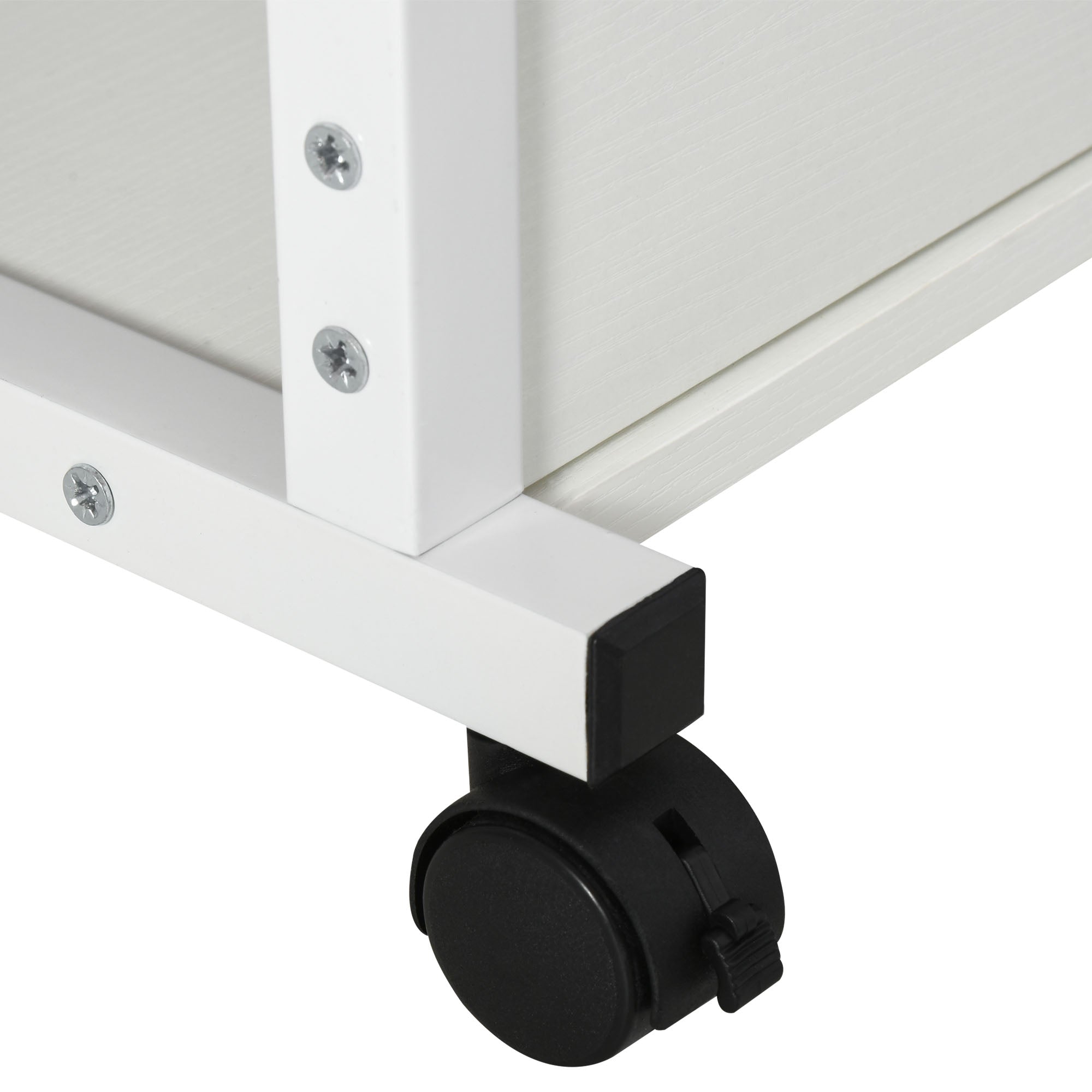 Side Table Coffee Table with Casters, Height Adjustable Desk with 2 Lower Shelves, Coffee Table Laptop Table, Bedside Table, for Dining Living Room, Metal, White, 80x40x72-82 cm