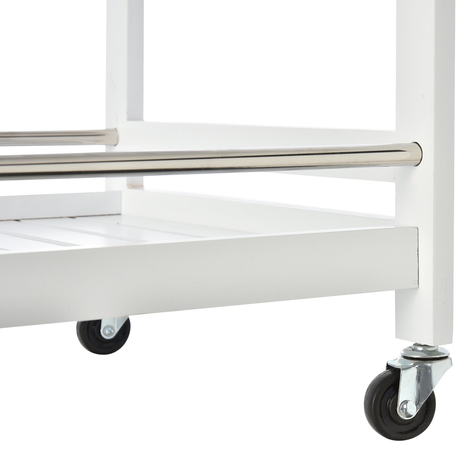 Space-Saving Kitchen Cart in Wood and Stainless Steel, with 3 Shelves and 4 360° Wheels, White, 45cm x 38cm x 78cm
