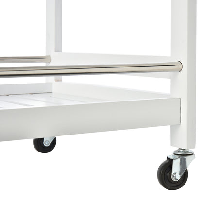Space-Saving Kitchen Cart in Wood and Stainless Steel, with 3 Shelves and 4 360° Wheels, White, 45cm x 38cm x 78cm