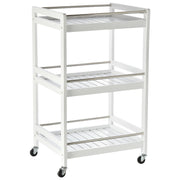 Space-Saving Kitchen Cart in Wood and Stainless Steel, with 3 Shelves and 4 360° Wheels, White, 45cm x 38cm x 78cm