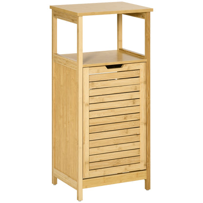 Freestanding Bamboo Bathroom Cabinet with Laundry Hamper Space-Saving Bathroom Floor Cabinet - dim. 40L x 30W x 86.5H cm