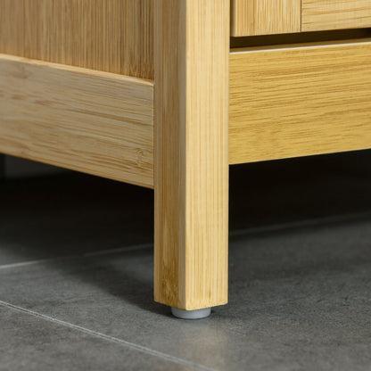 Freestanding Bamboo Bathroom Cabinet with Laundry Hamper Space-Saving Bathroom Floor Cabinet - dim. 40L x 30W x 86.5H cm