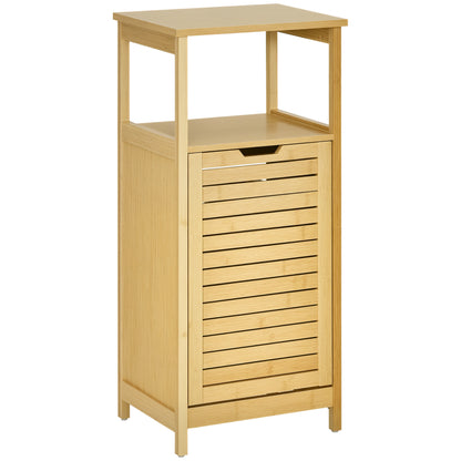 Freestanding Bamboo Bathroom Cabinet with Laundry Hamper Space-Saving Bathroom Floor Cabinet - dim. 40L x 30W x 86.5H cm