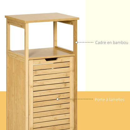 Freestanding Bamboo Bathroom Cabinet with Laundry Hamper Space-Saving Bathroom Floor Cabinet - dim. 40L x 30W x 86.5H cm