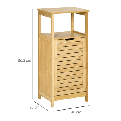 Freestanding Bamboo Bathroom Cabinet with Laundry Hamper Space-Saving Bathroom Floor Cabinet - dim. 40L x 30W x 86.5H cm