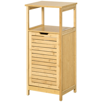 Freestanding Bamboo Bathroom Cabinet with Laundry Hamper Space-Saving Bathroom Floor Cabinet - dim. 40L x 30W x 86.5H cm