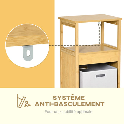 Freestanding Bamboo Bathroom Cabinet with Laundry Hamper Space-Saving Bathroom Floor Cabinet - dim. 40L x 30W x 86.5H cm
