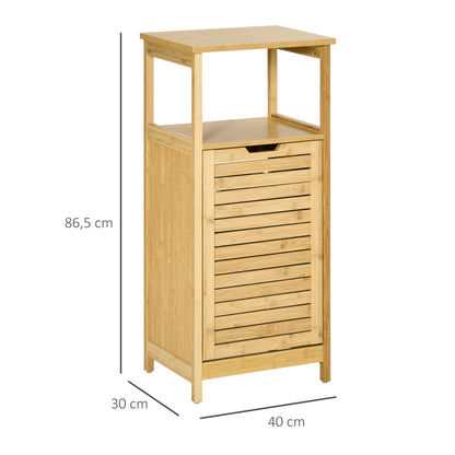 Freestanding Bamboo Bathroom Cabinet with Laundry Hamper Space-Saving Bathroom Floor Cabinet - dim. 40L x 30W x 86.5H cm