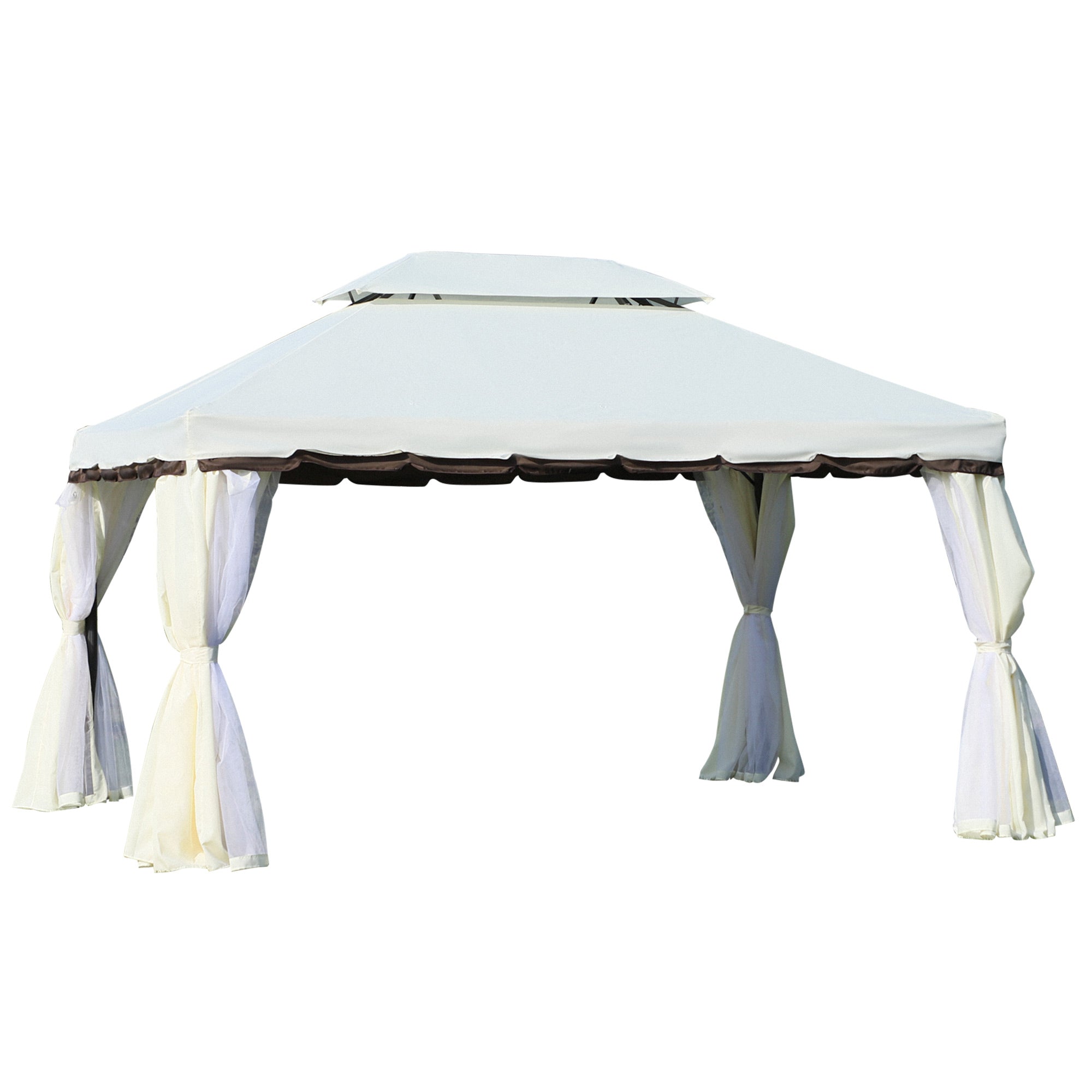 Garden Gazebo 4x3 m Aluminum Gazebo with Ventilation Roof, 4 Side Curtains, 4 Mosquito Nets, and 8 Drainage Holes for Outdoor Parties Events White