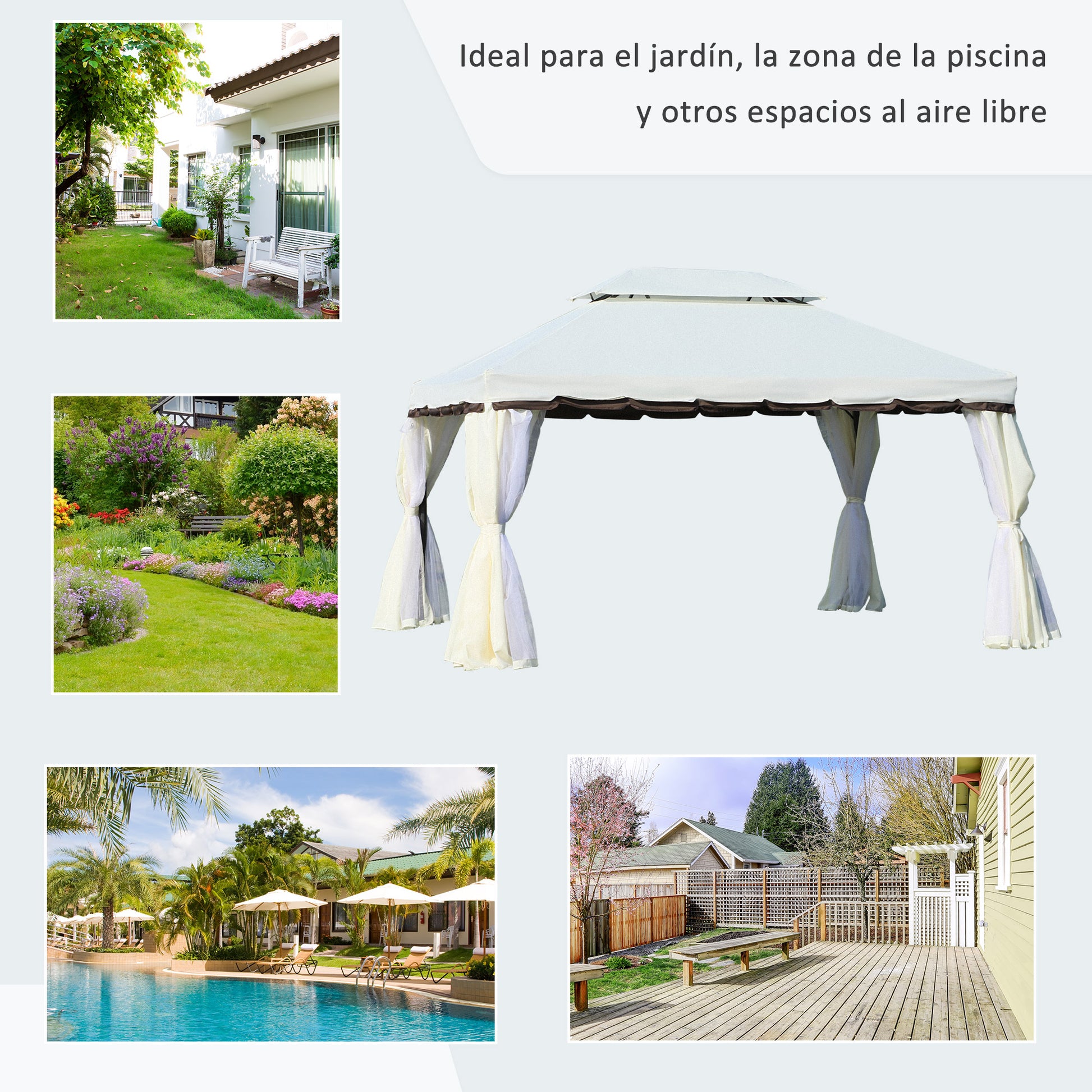 Garden Gazebo 4x3 m Aluminum Gazebo with Ventilation Roof, 4 Side Curtains, 4 Mosquito Nets, and 8 Drainage Holes for Outdoor Parties Events White