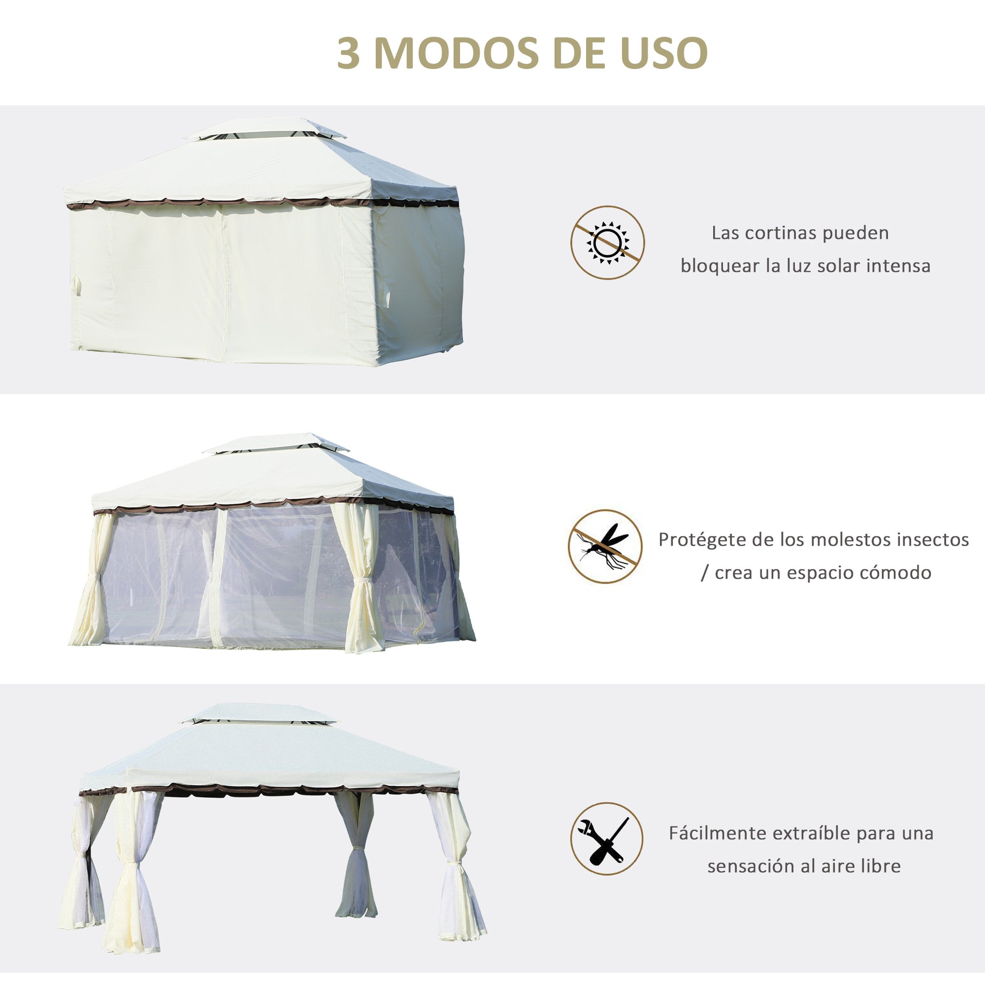 Garden Gazebo 4x3 m Aluminum Gazebo with Ventilation Roof, 4 Side Curtains, 4 Mosquito Nets, and 8 Drainage Holes for Outdoor Parties Events White