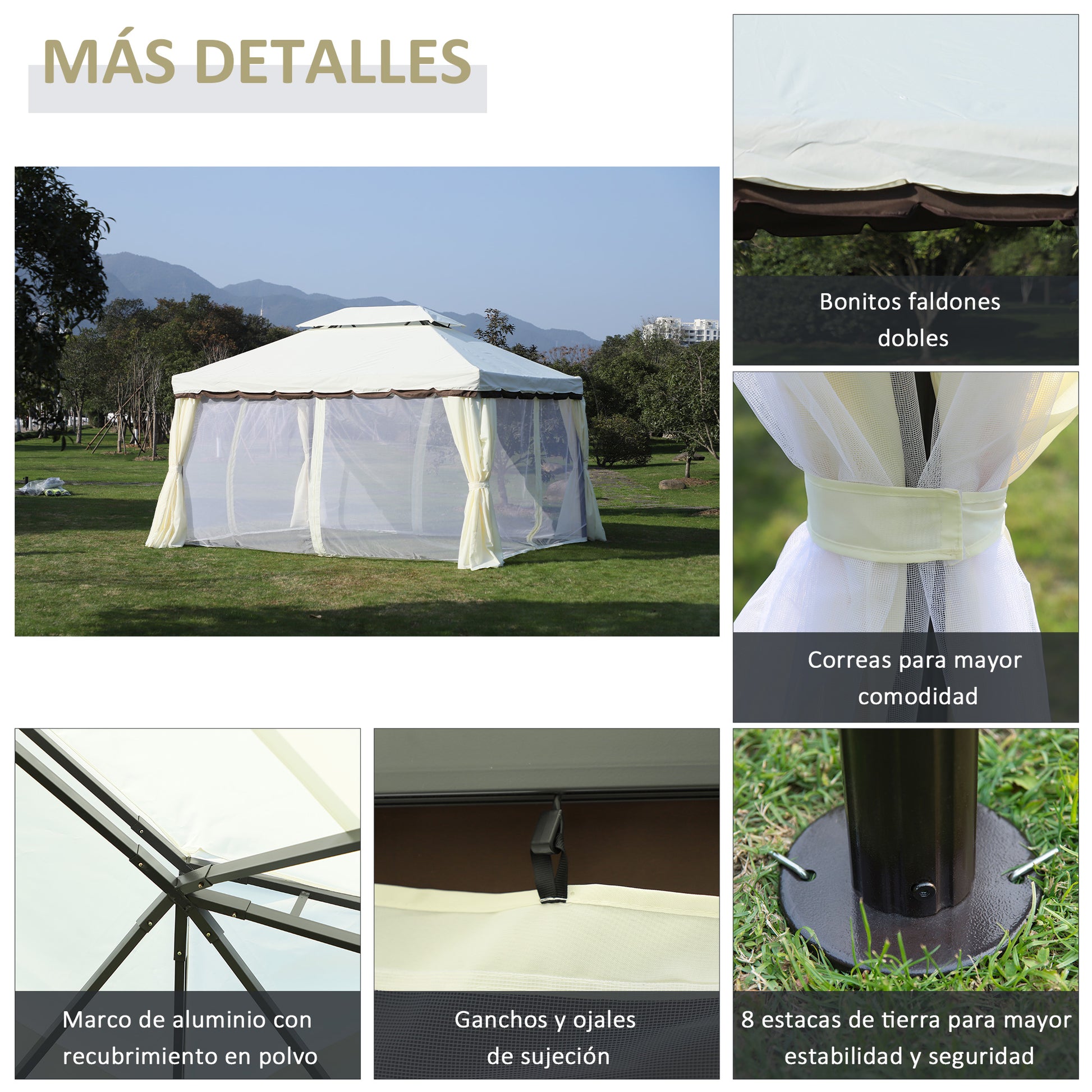 Garden Gazebo 4x3 m Aluminum Gazebo with Ventilation Roof, 4 Side Curtains, 4 Mosquito Nets, and 8 Drainage Holes for Outdoor Parties Events White