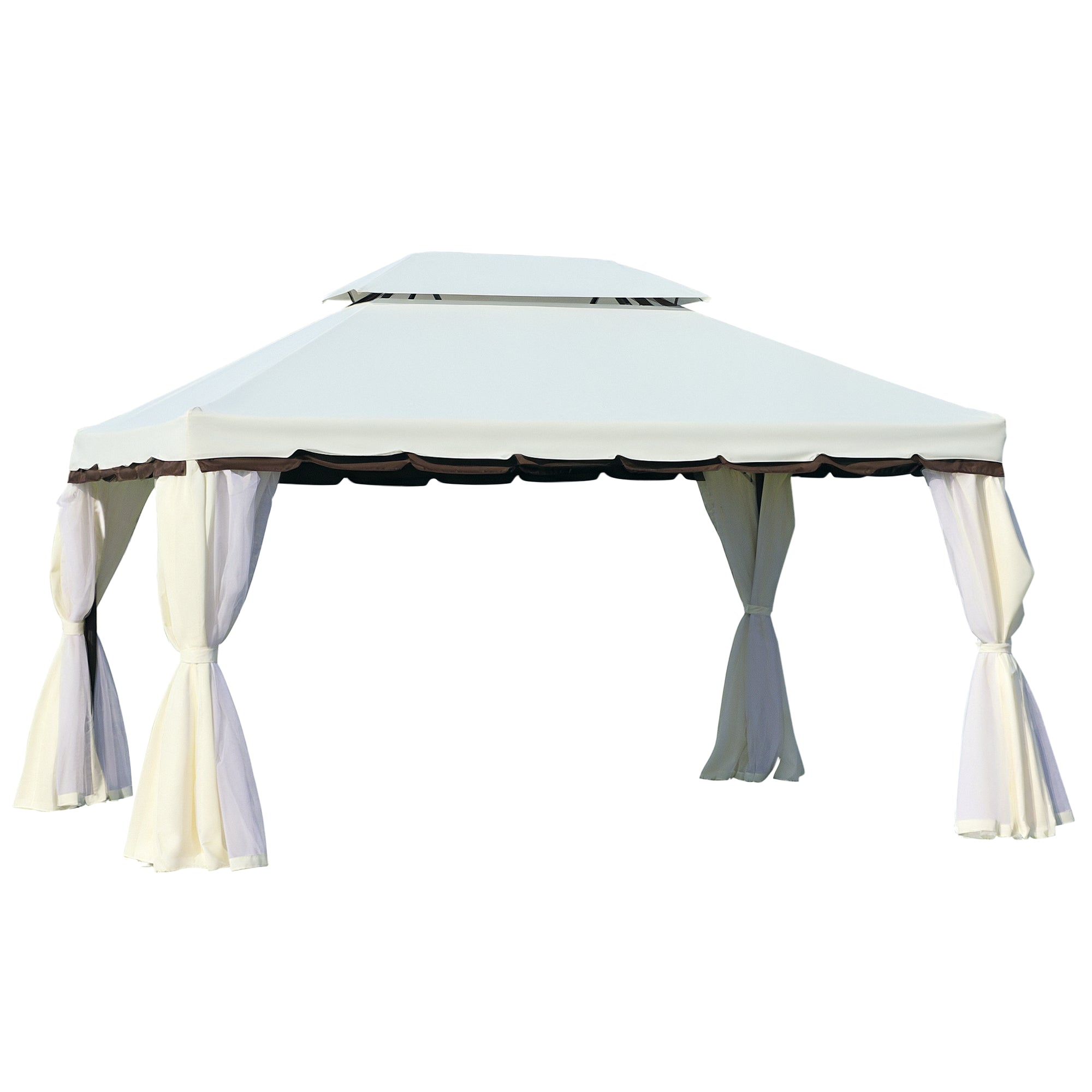 Garden Gazebo 4x3 m Aluminum Gazebo with Ventilation Roof, 4 Side Curtains, 4 Mosquito Nets, and 8 Drainage Holes for Outdoor Parties Events White