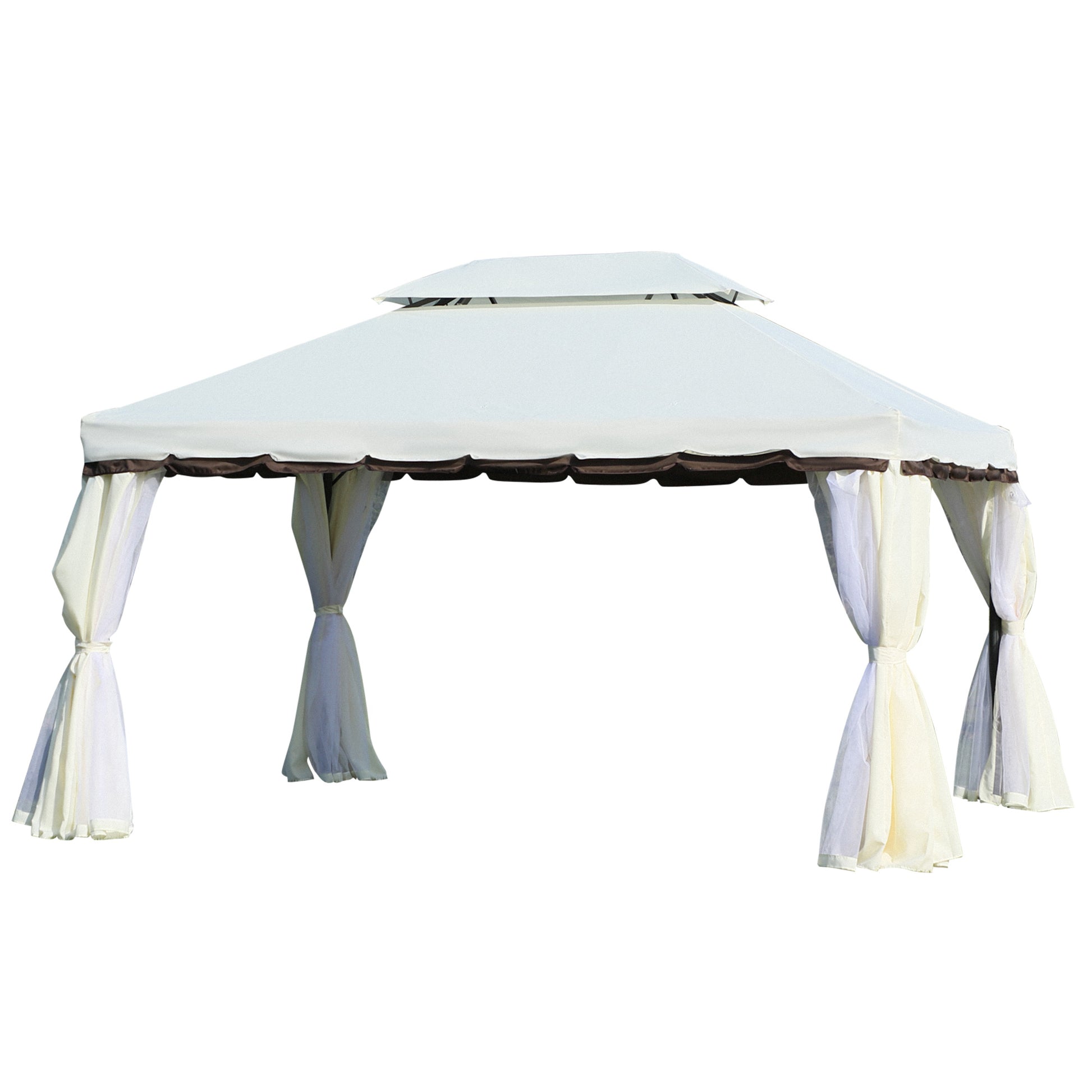 Garden Gazebo 4x3 m Aluminum Gazebo with Ventilation Roof, 4 Side Curtains, 4 Mosquito Nets, and 8 Drainage Holes for Outdoor Parties Events White