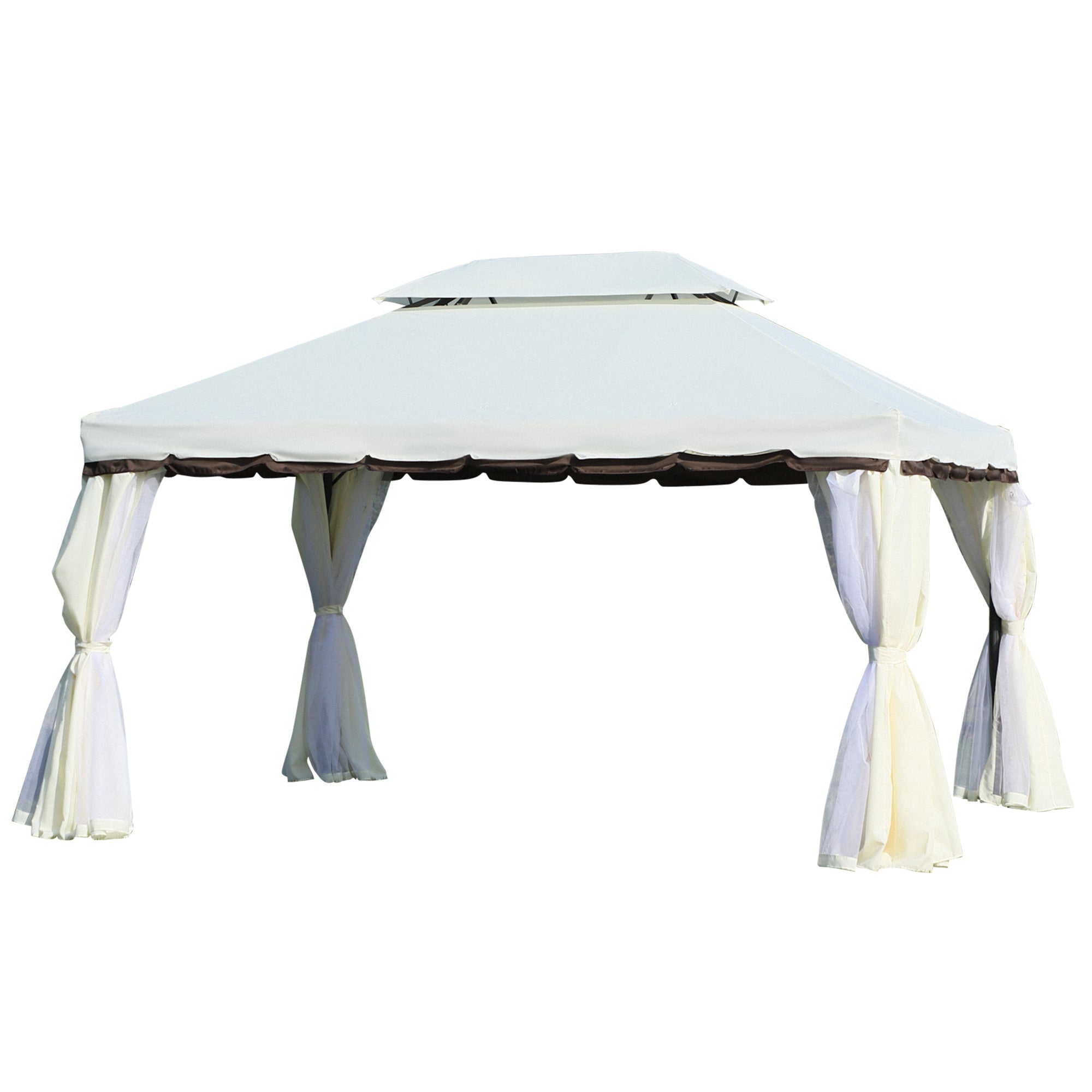 Garden Gazebo 4x3 m Aluminum Gazebo with Ventilation Roof, 4 Side Curtains, 4 Mosquito Nets, and 8 Drainage Holes for Outdoor Parties Events White