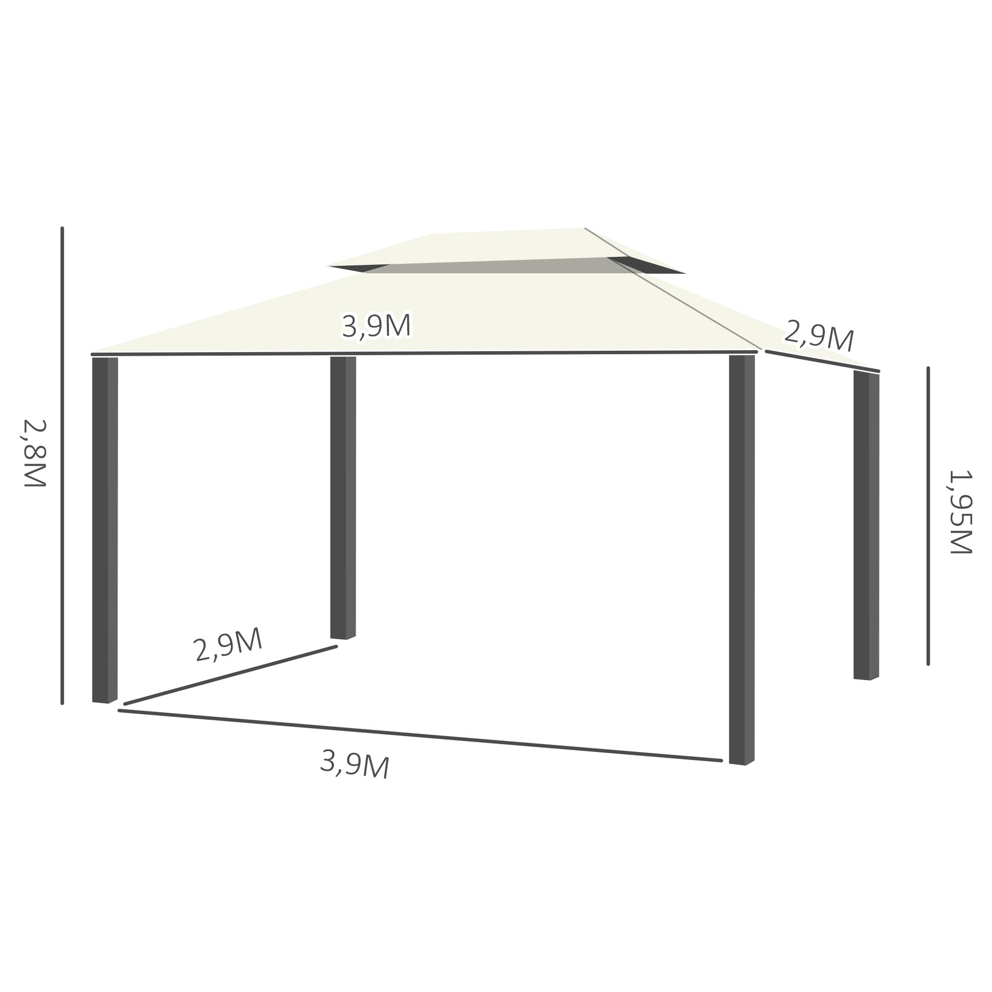 Garden Gazebo 4x3 m Aluminum Gazebo with Ventilation Roof, 4 Side Curtains, 4 Mosquito Nets, and 8 Drainage Holes for Outdoor Parties Events White
