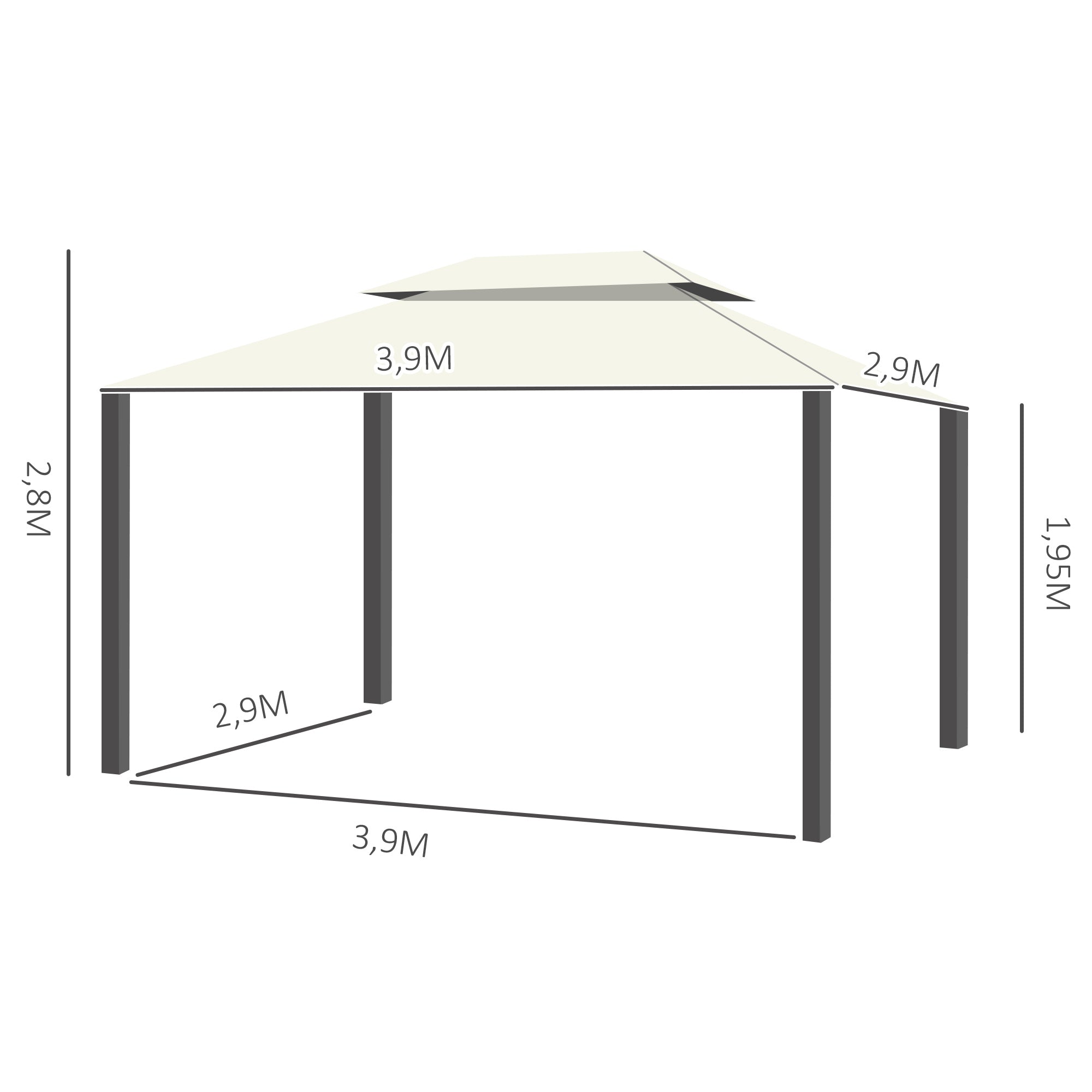 Garden Gazebo 4x3 m Aluminum Gazebo with Ventilation Roof, 4 Side Curtains, 4 Mosquito Nets, and 8 Drainage Holes for Outdoor Parties Events White